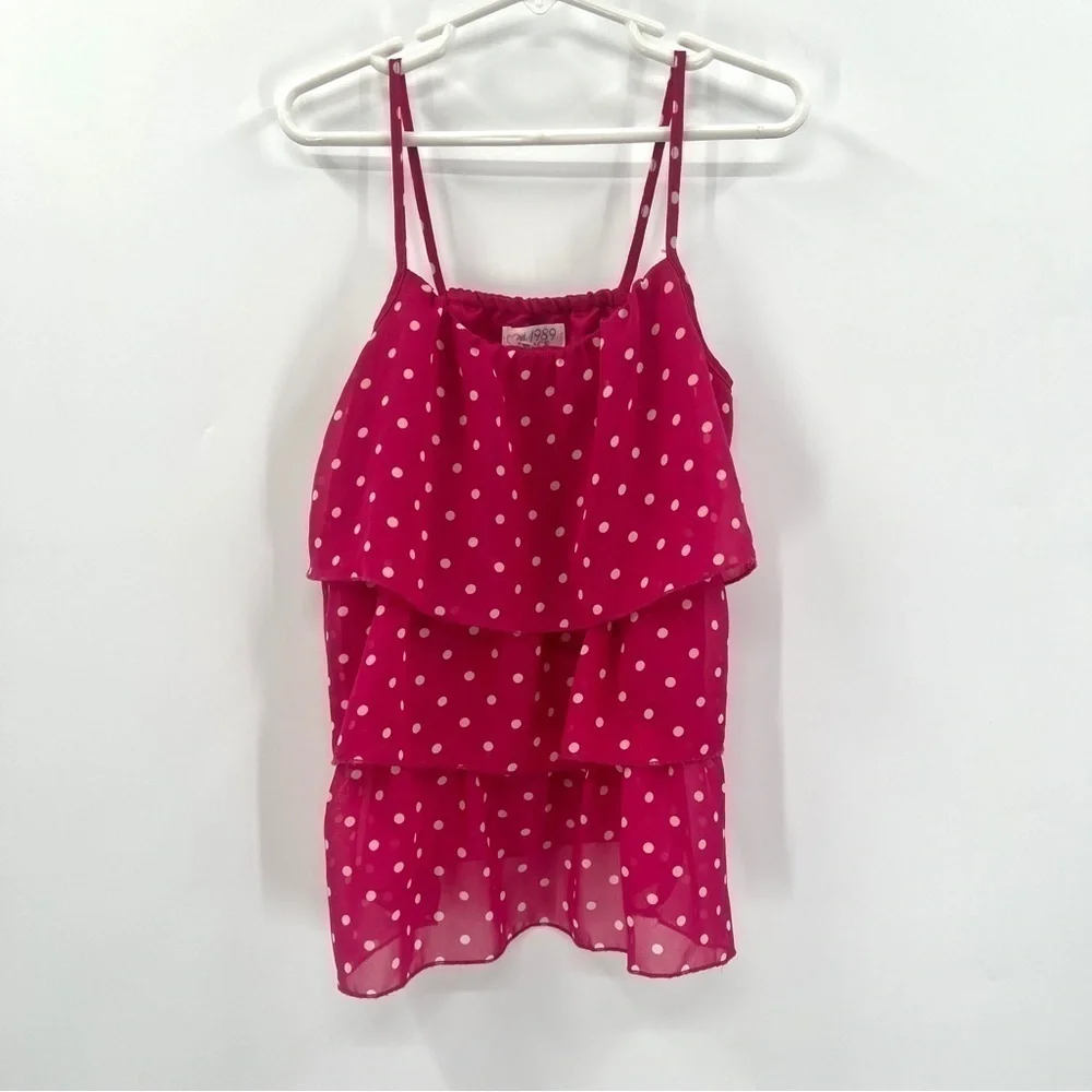 THE CHILDREN'S PLACE Girl's Pink & White Polka Dot Tiered Tank Top Size M
